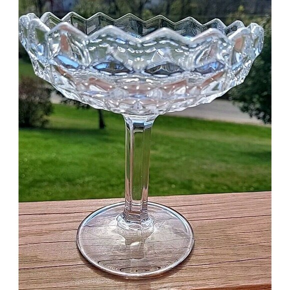 Fostoria American Pattern Clear Compote Stemmed 6 inches FLAW - Picture 13 of 14